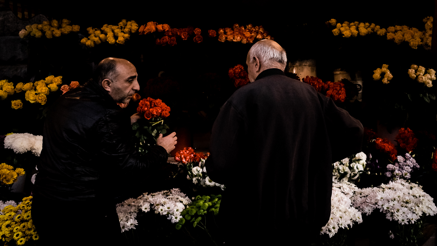 Yerevan men buying flowers