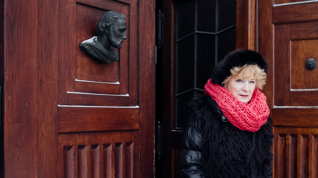 A lady leaving church
