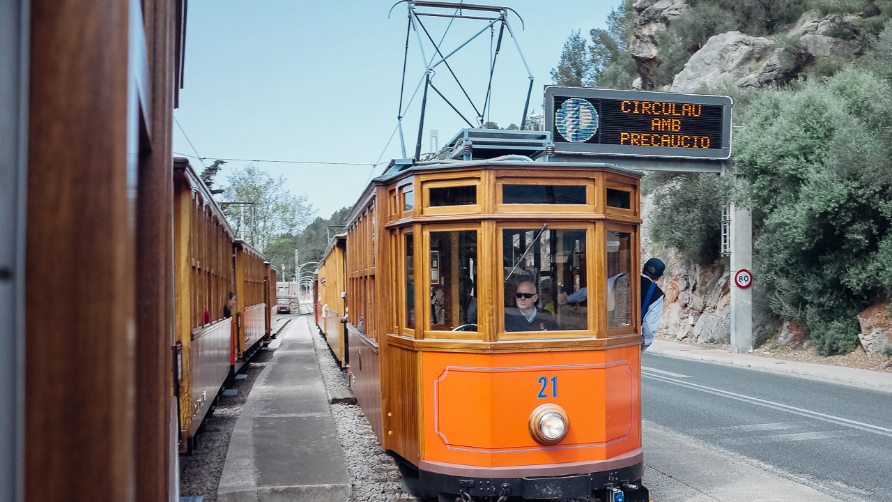 Meeting point of two trams in Soller Mallorca