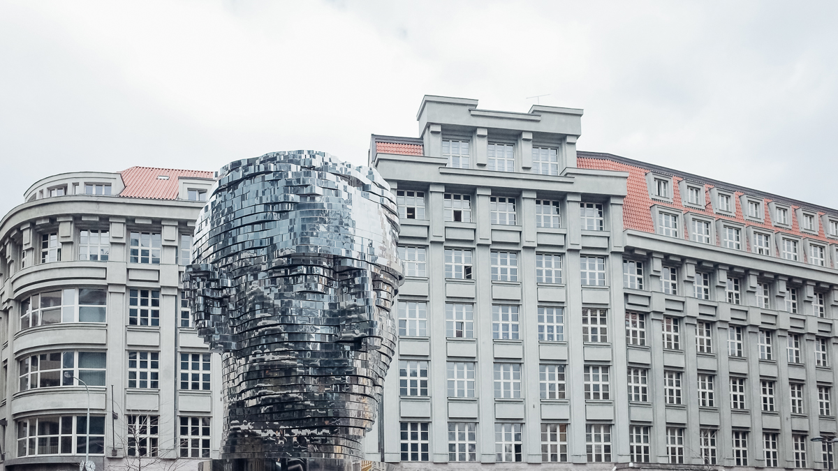 The mechanical statue of Franz Kafka in Prague 2
