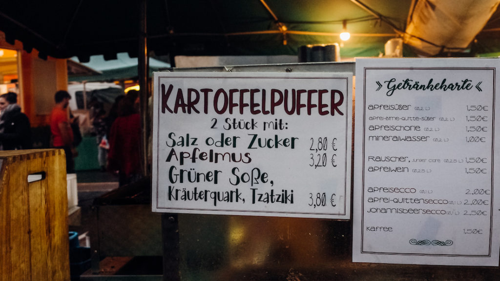 Kartoffelpuffer prices Weinschorle