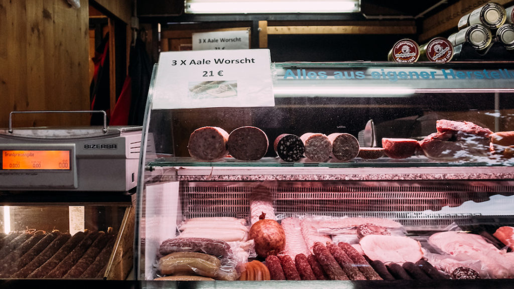 Sausages at Bauernmarkt Konstablerwache