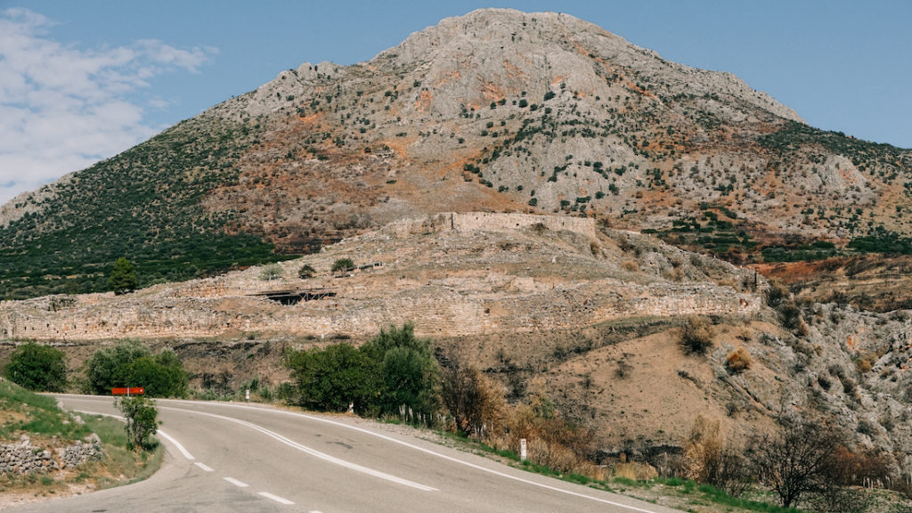 Approaching Mycenae view from the Tomb of Agamemnon Atreus