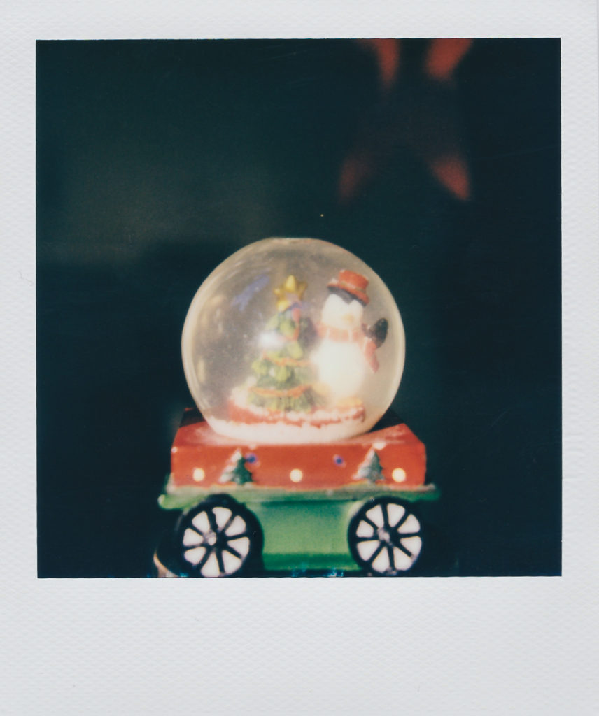 A close up photo of a Christmas ornament taken with my first film with the SX-70