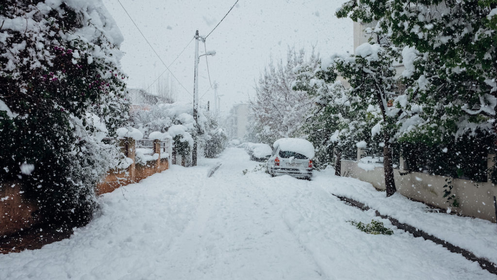 snow covered street in Halandri