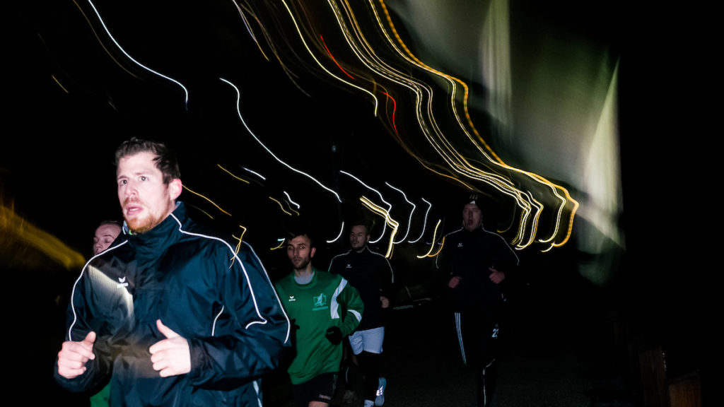 Street photography at night with flash light trails
