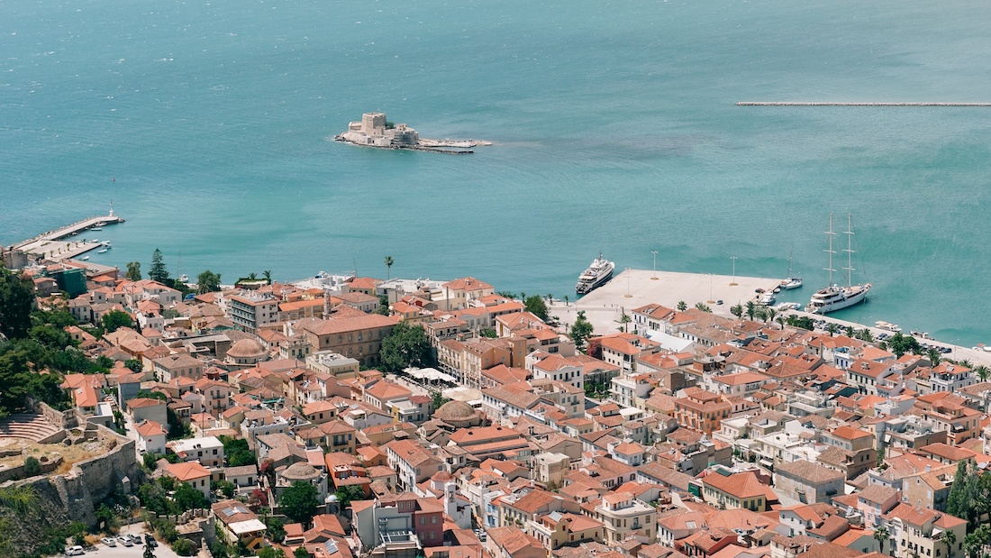 View of Old Town of Nafplio and Bourtzi