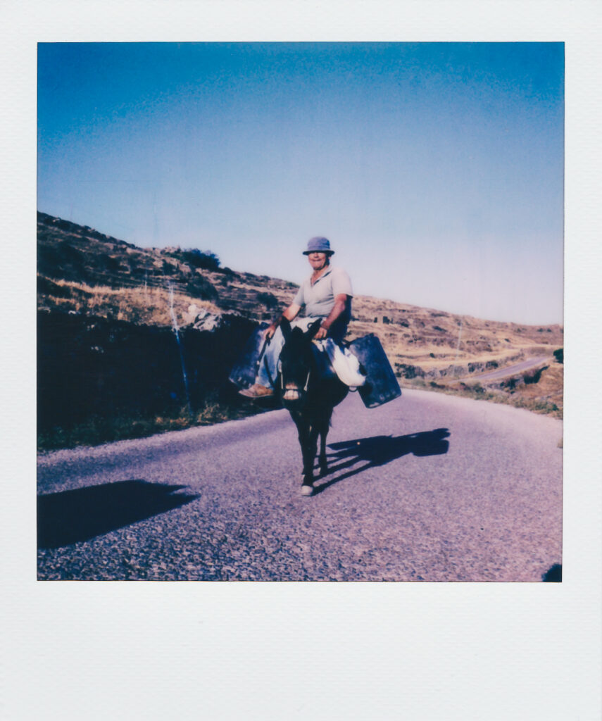 Polaroid Diaries Folegandros Man on donkey SX-70