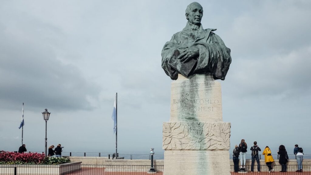 The statue of Bartolomeo Borghesi in San Marino cable car station