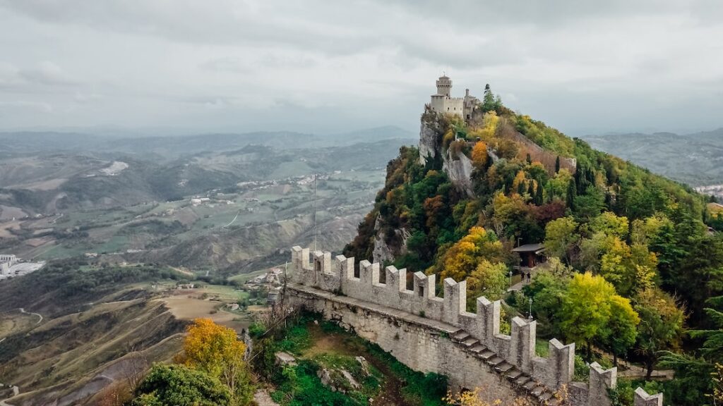 Walking towards the Cesta Tower in San Marino through the witch path