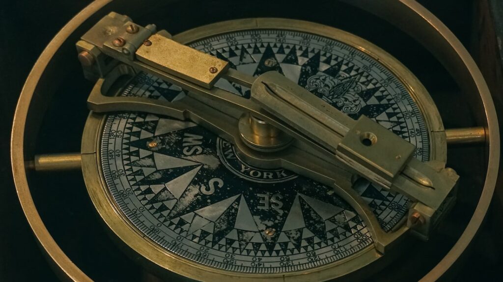 A bearing compass creating in New York by J D Negus on display in the maritime museum Greece