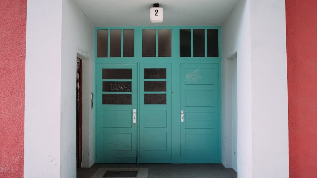 The entrance of the building
