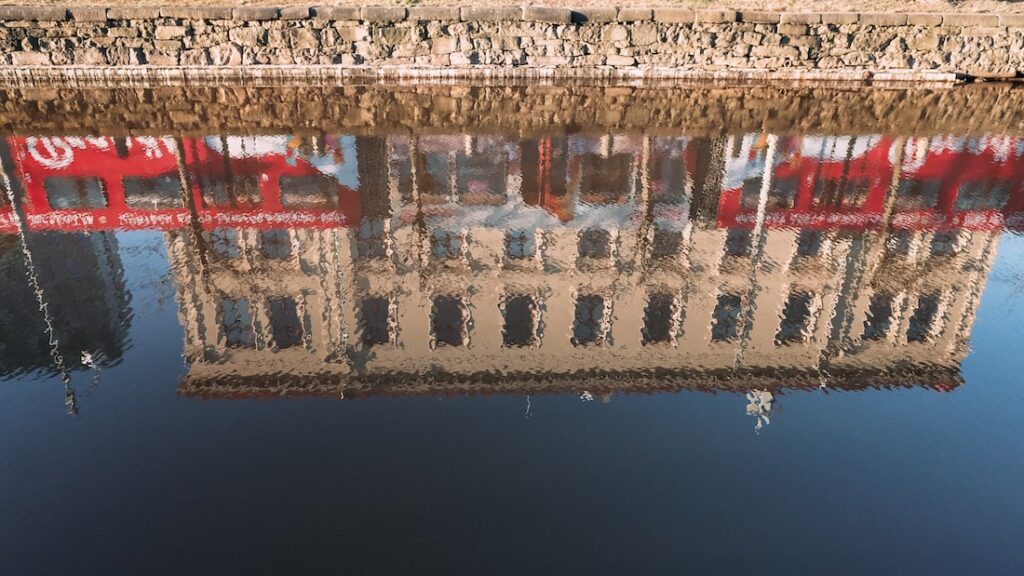 Reflections in Göta älv river in Gothenburg city break