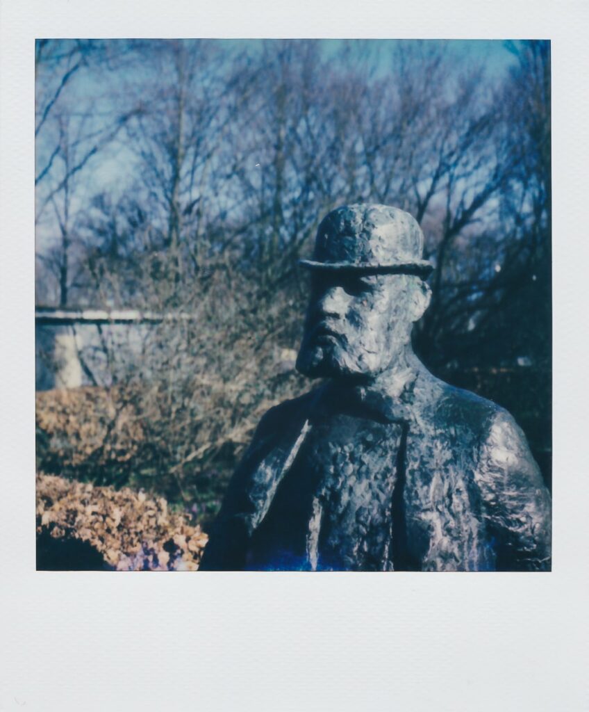 Charles Felix Lindberg statue in Gothenburg shot with Polaroid SX-70 film