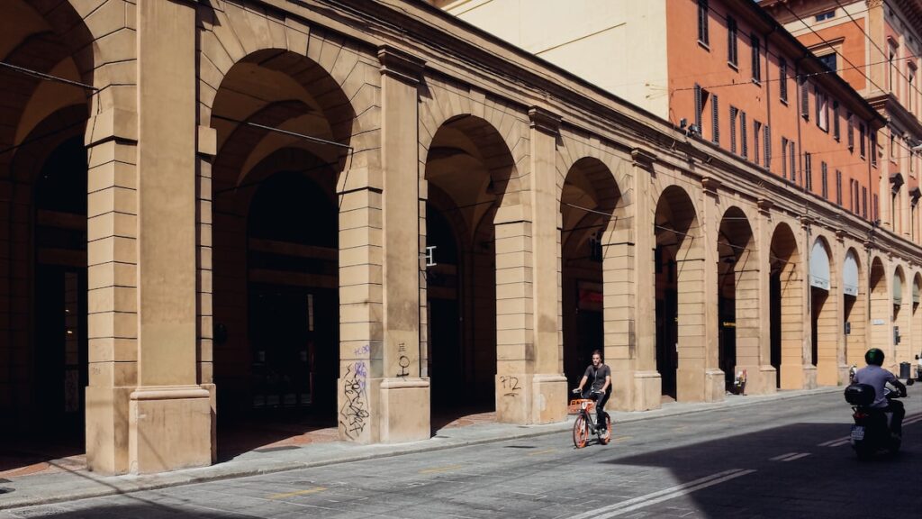 The iconic porticos of Bologna where lots of food walks take place