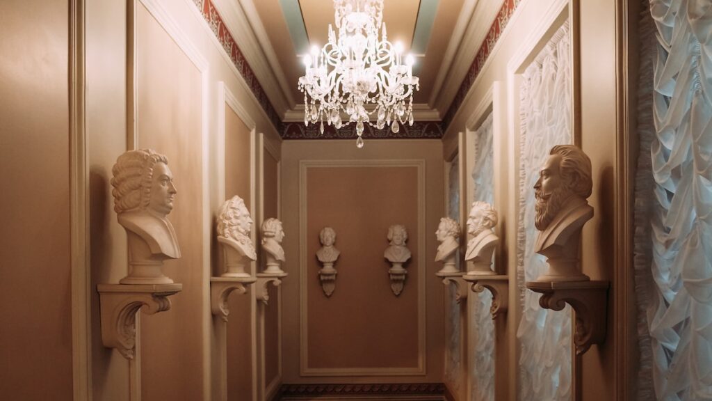 Busts of famous composers in the Blackheads House in Riga