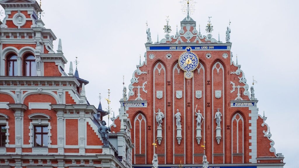 Details from the exterior of the house of the Black Heads