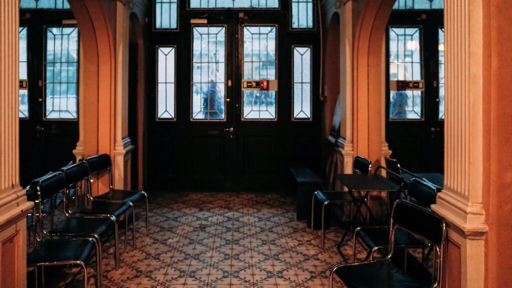 The hallway at KGB Headquarters Riga, featuring the original tiles on the floor