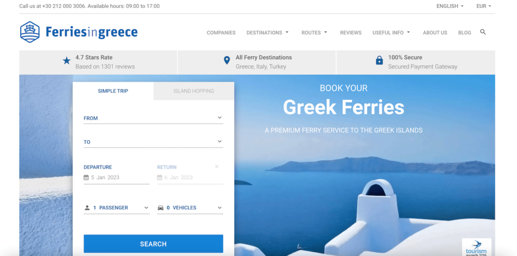 English version of Ferries in Greece website