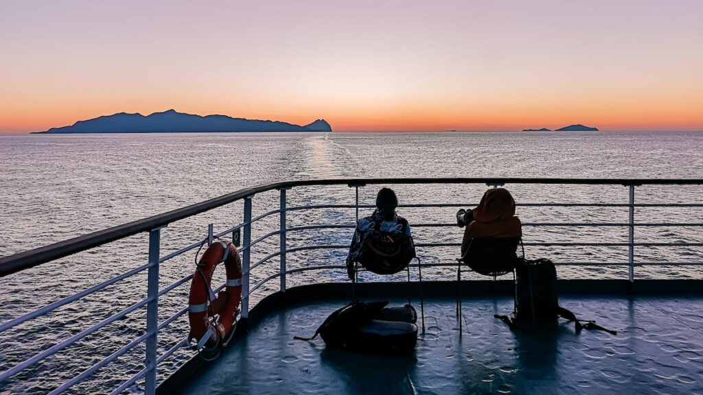 Leaving Anafi with a ferry in Greece