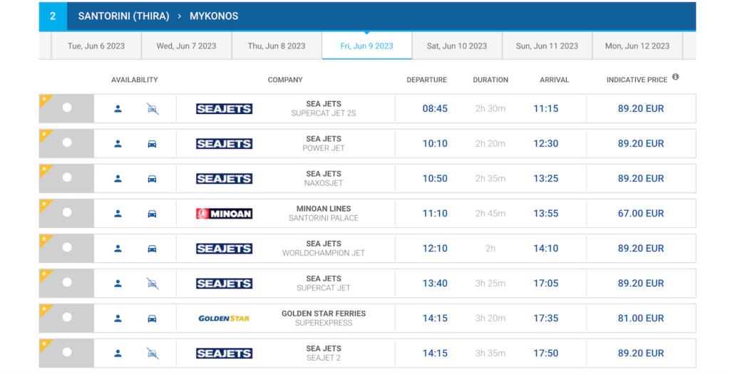Greece ferry schedule: Santorini to Mykonos itineraries