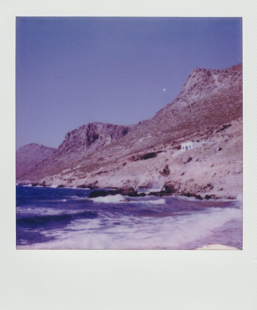 A polaroid from Agios Antonios in Tilos island, taken with the Polaroid SX70 for the Polaroid Diaries: Dodecanese edition