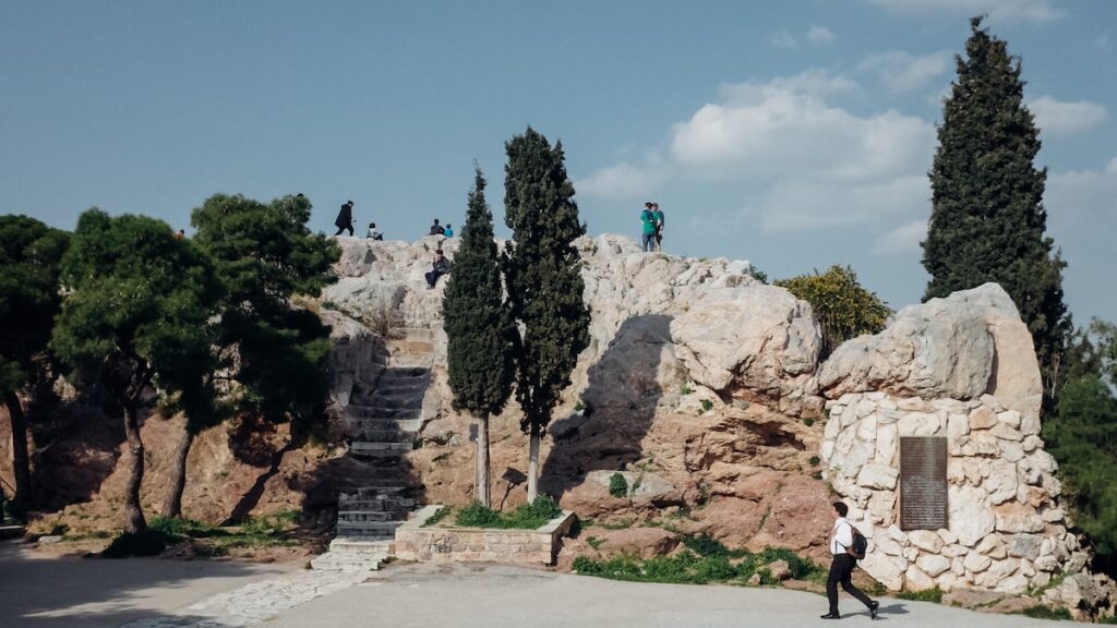 An image of the Areopagus rock in Athens, Greece