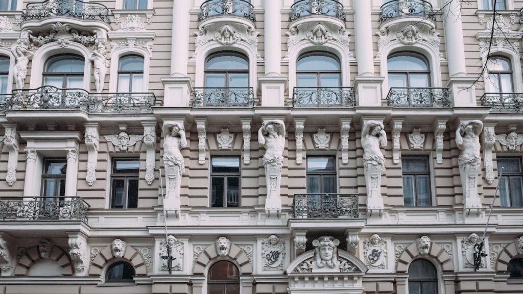 A photo of an Art Nouveau facade in Riga, Latvia