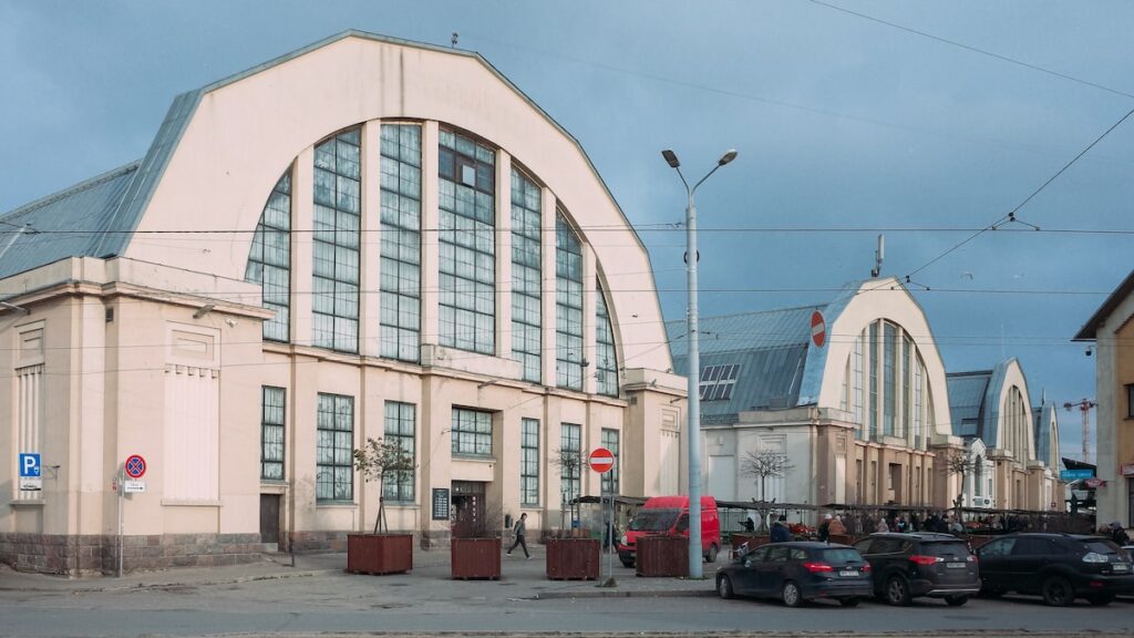The iconic buildings of the Riga Central Market. They were initially zeppelin hangars and were later transformed.