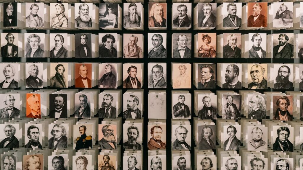 Miniature portraits of people that used to have correspondence with the Brothers Grimm exhibited at the Grimmwelt in Kassel, Germany