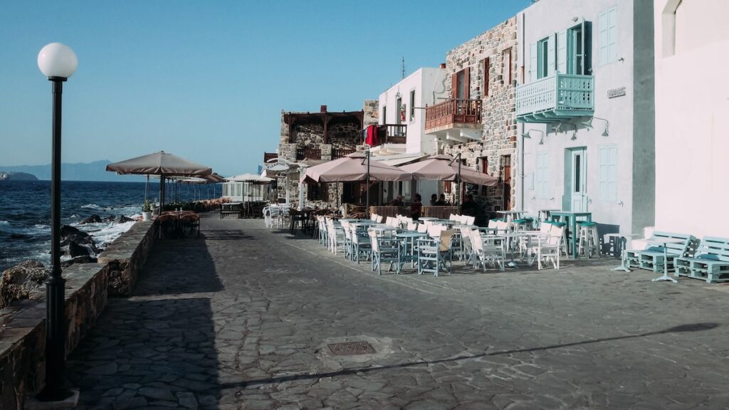 Waterfront promenade in Nisyros and some bars