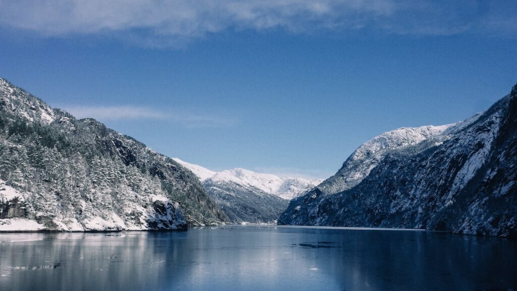 The fjords of Norway in Mostraumen as seen on a half-day boat trip from Bergen.