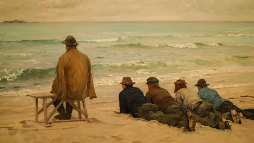 A photo of the painting "On the Look-out" by Eilif Peterssen, 1889. The painting can be seen at the Kode Museum in Bergen, Norway