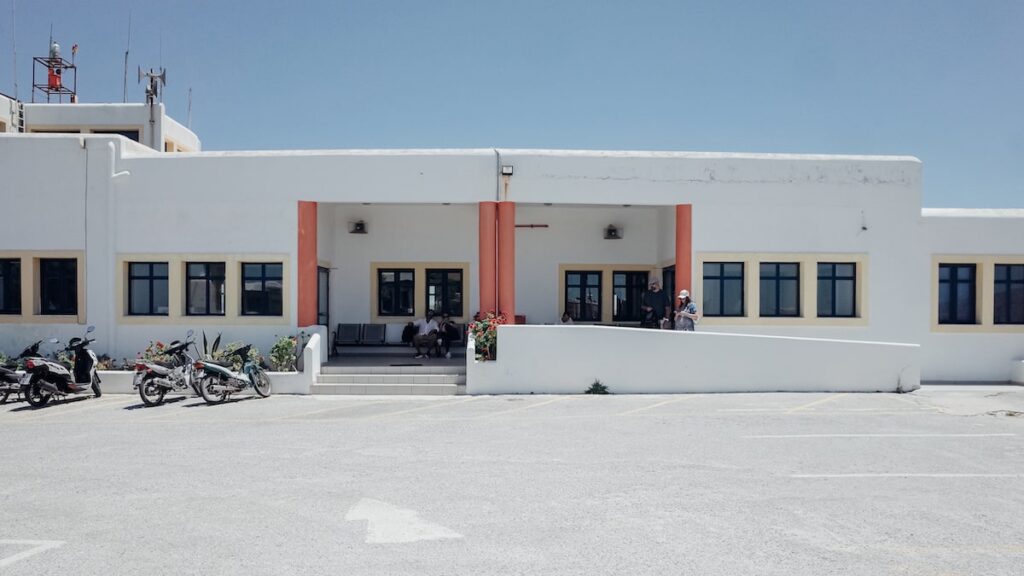 The main building of the Astypalaia airport in Greece, serving domestic flights in Greece
