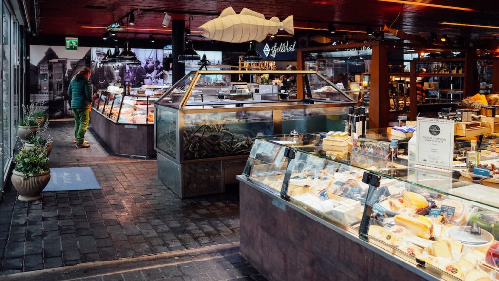 A photo of the interior of the Bergen Fish Market