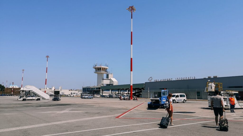 The main building of the Kos International Airport in Greece. The airport serves international and flights within Greece