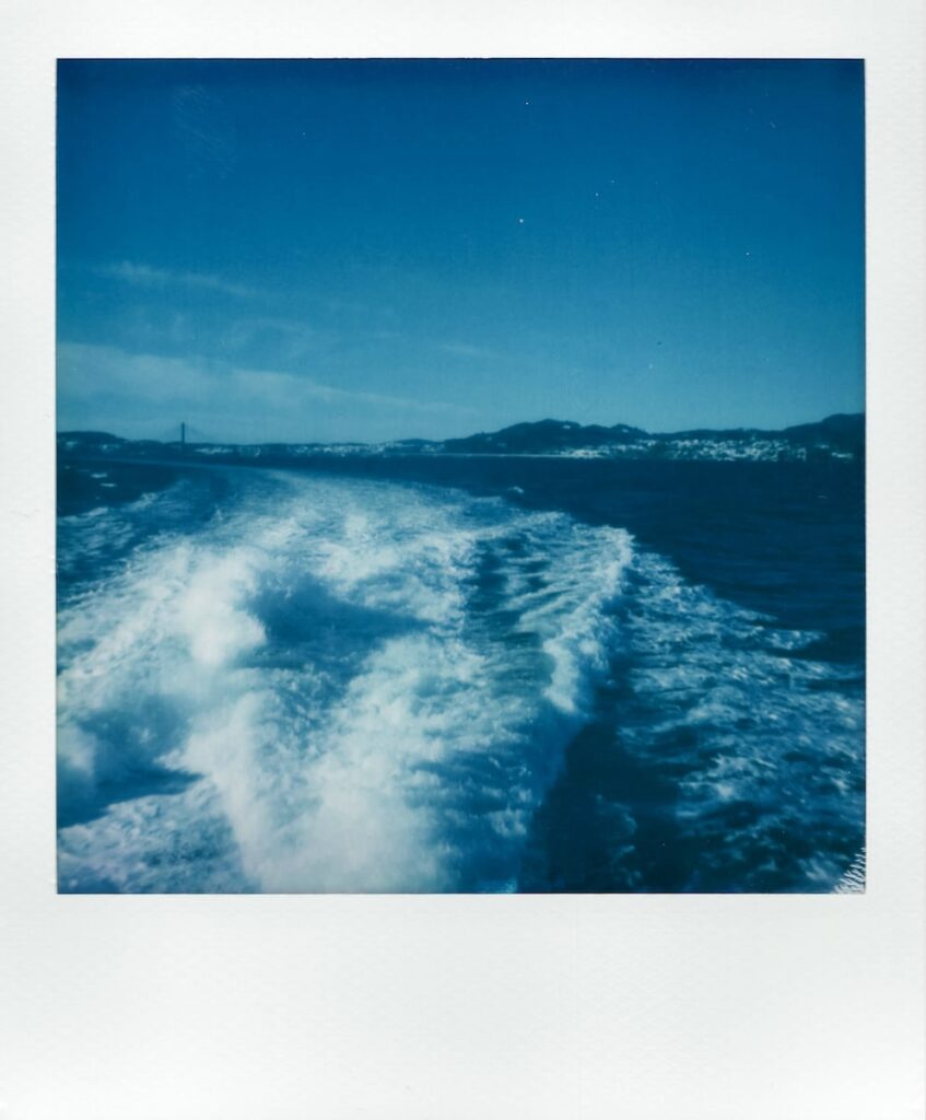 A photo of the sea taken with the Polaroid SX-70. A cruise to the fjords is among the top Bergen highlights