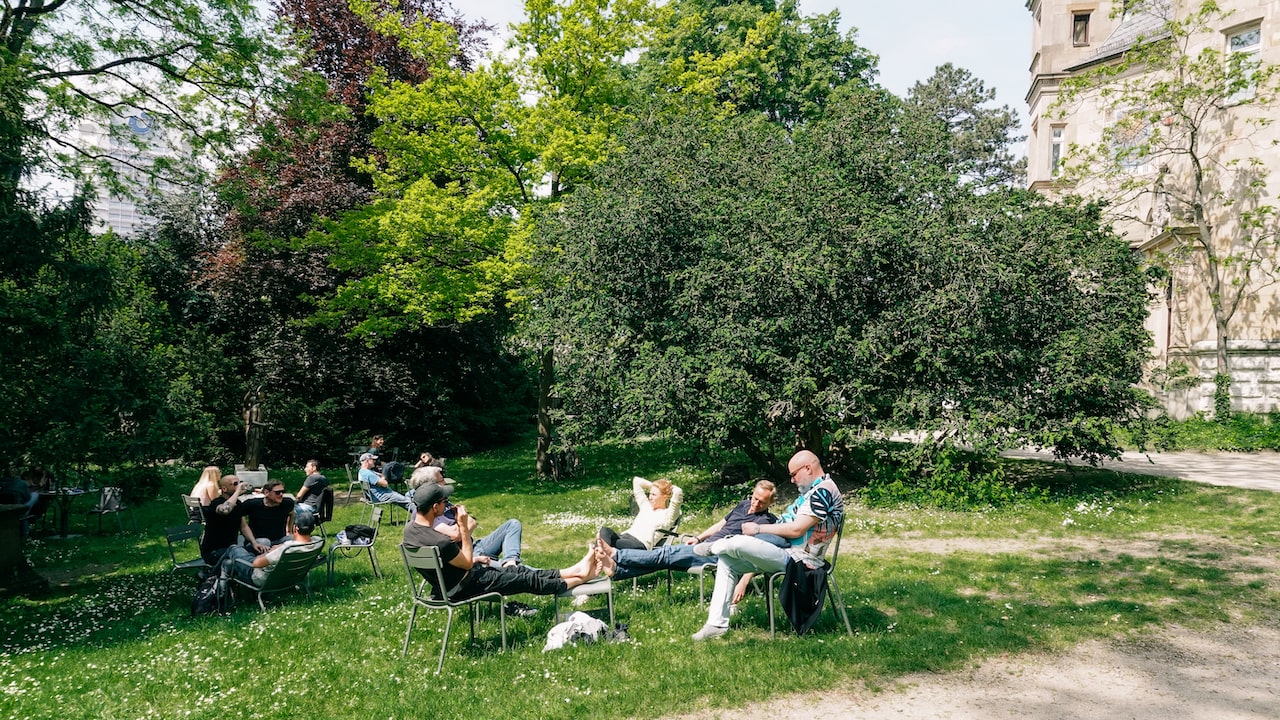 The beautiful garden of the Liebieghaus in Frankfurt, Germany