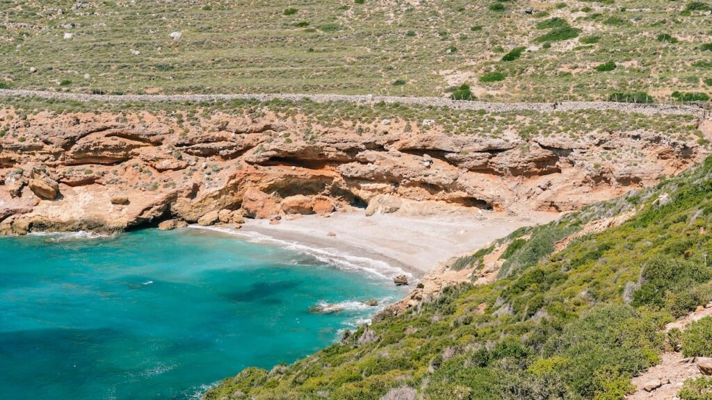 A photo of the secluded Apitiki Beach in Kalymnos, Greece. Visiting it is one of the best things to do in Kalymnos