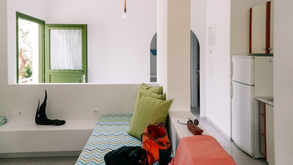 An image showing the interior of Eleonas Rooms in Alinda, one of the best places to stay in Leros, Greece.