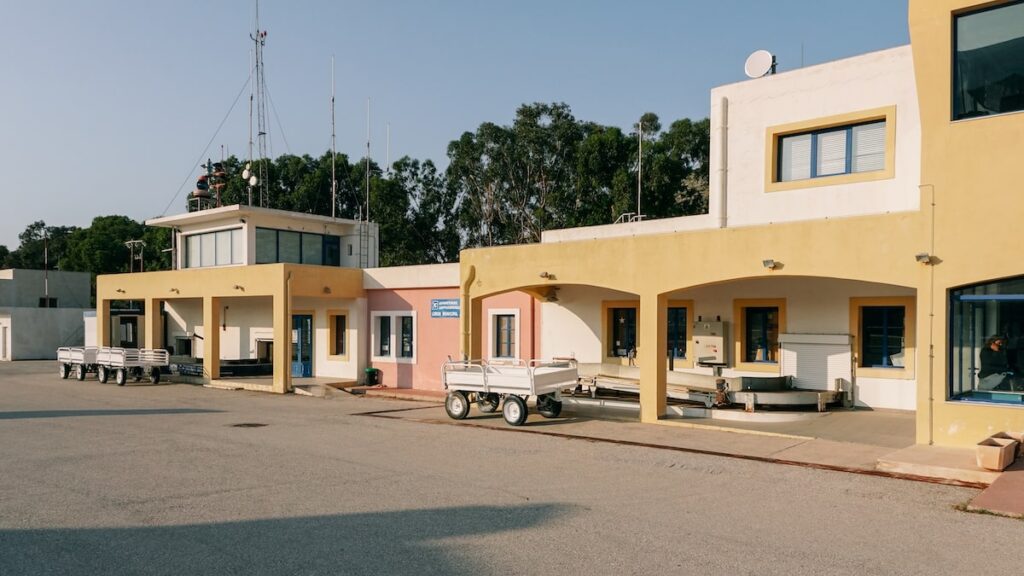 An image showing the buildings of Leros National Airport in Greece.