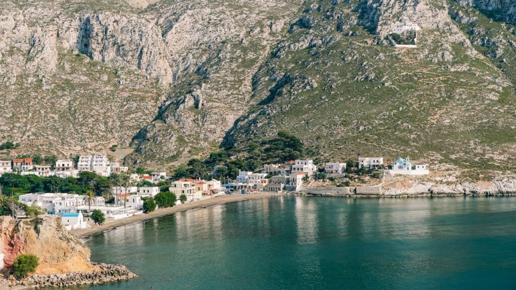 An image of Linaria Viewpoint and Kantouni Beach in Kalymnos, Greece