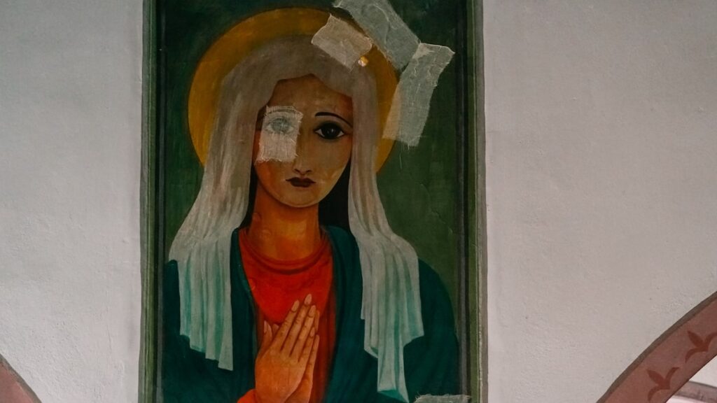 An image showing an icon of Virgin Mary at Agia Matrona-Kioura Church in Leros. Visiting it is one of the best things to do in Leros, Greece.