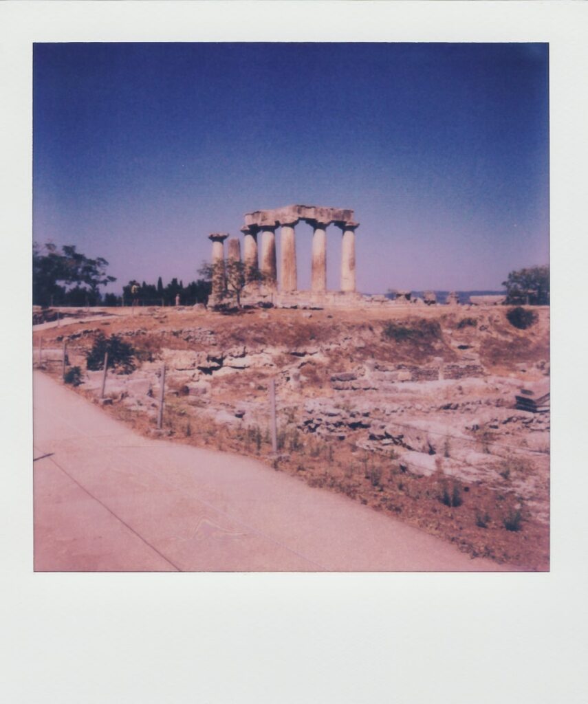 A polaroid of the Apollo Temple in Ancient Corinth taken with the Polaroid NOW+