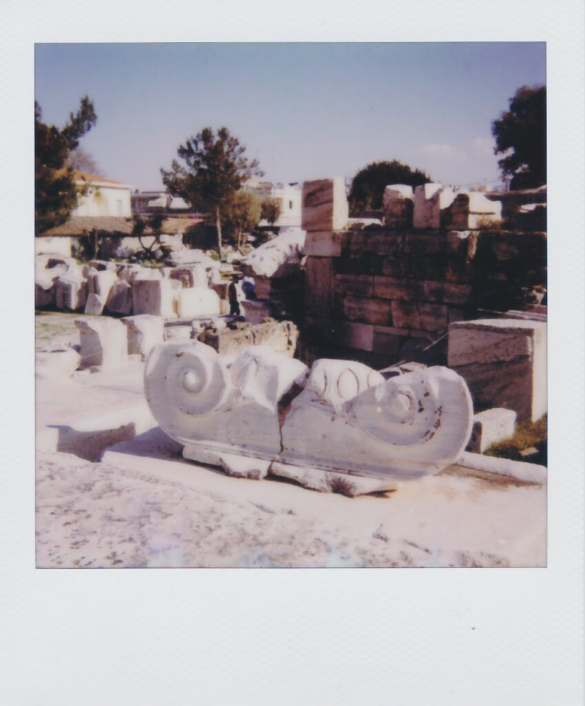 A polaroid of ancient relics in Eleusis, Greece, taken with the Polaroid Sun 660 AF