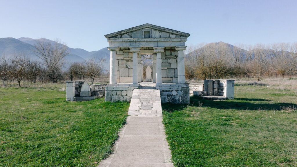 A photo of the Heroon next to Agia Fotini Church in Greece.