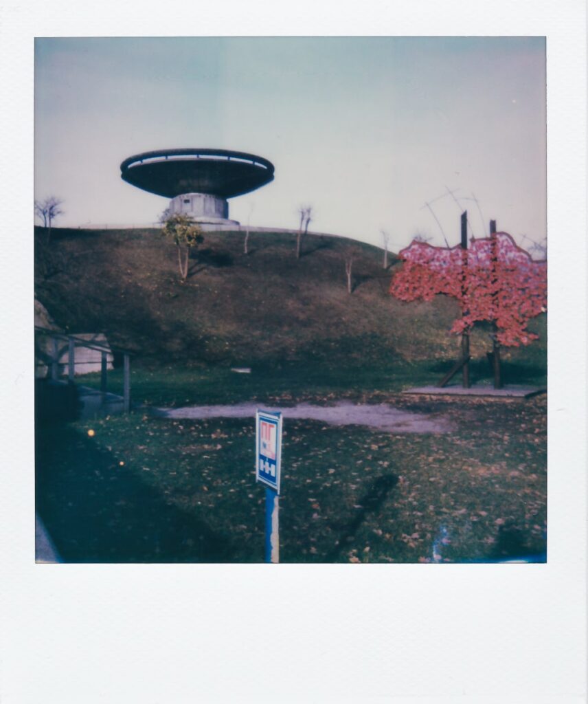 A polaroid of the Motherland complex in Kyiv, Ukraine, taken with the Polaroid OneStep+