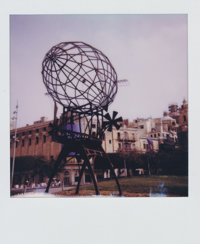 A polaroid of a kinetic statue in Valletta, Malta, taken with the Polaroid Impulse AF