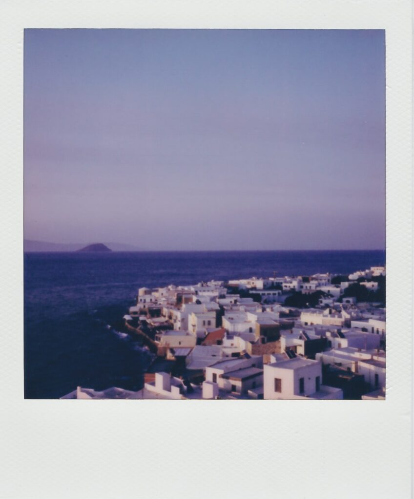 A polaroid of Mandraki in Nisyros, Greece, taken with the Polaroid SX-70