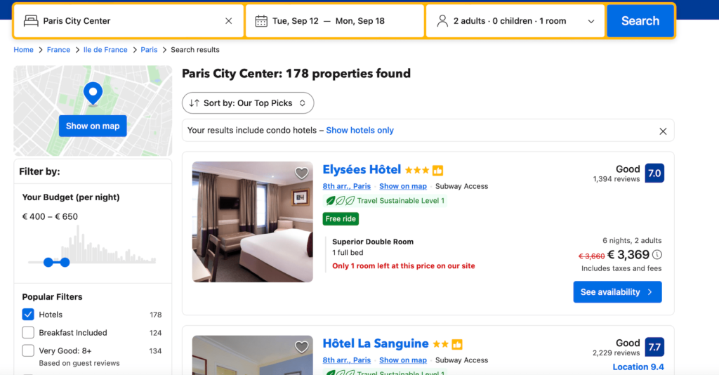 A photo showing how to filter your results when you use Booking.com